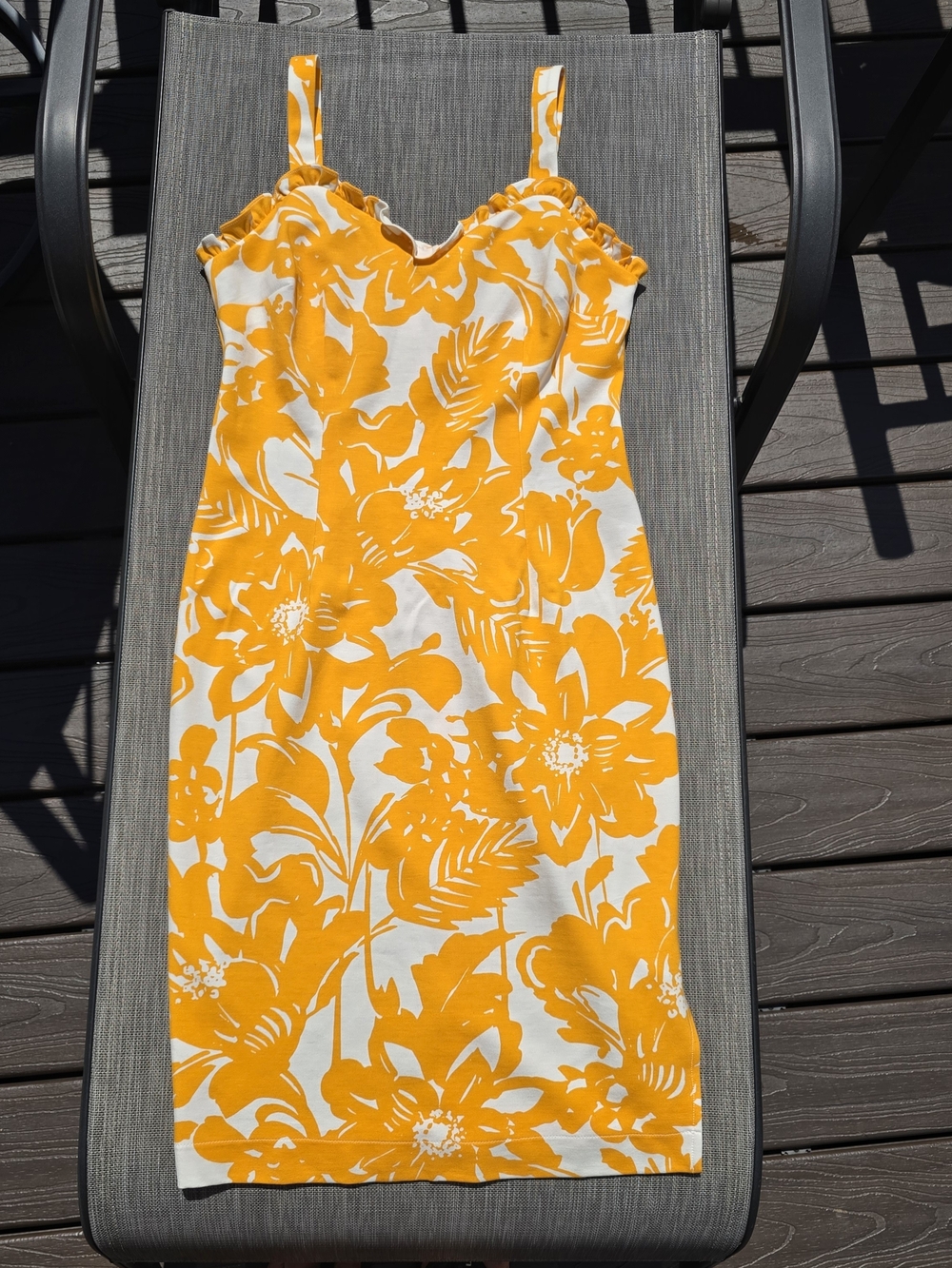 Trina Turk Marigold Yellow and White Floral Sheath Dress, EUC,**no Size Tag, S?